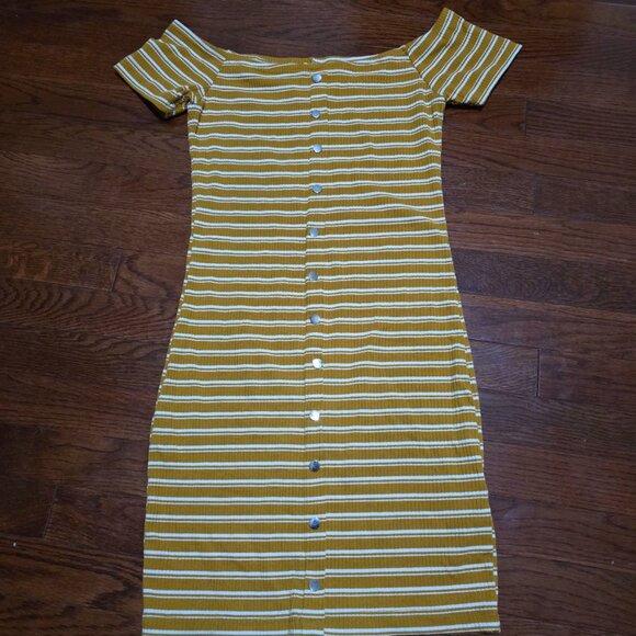 Mustard Striped Button-Down Bodycon Dress - Picture 1 of 1